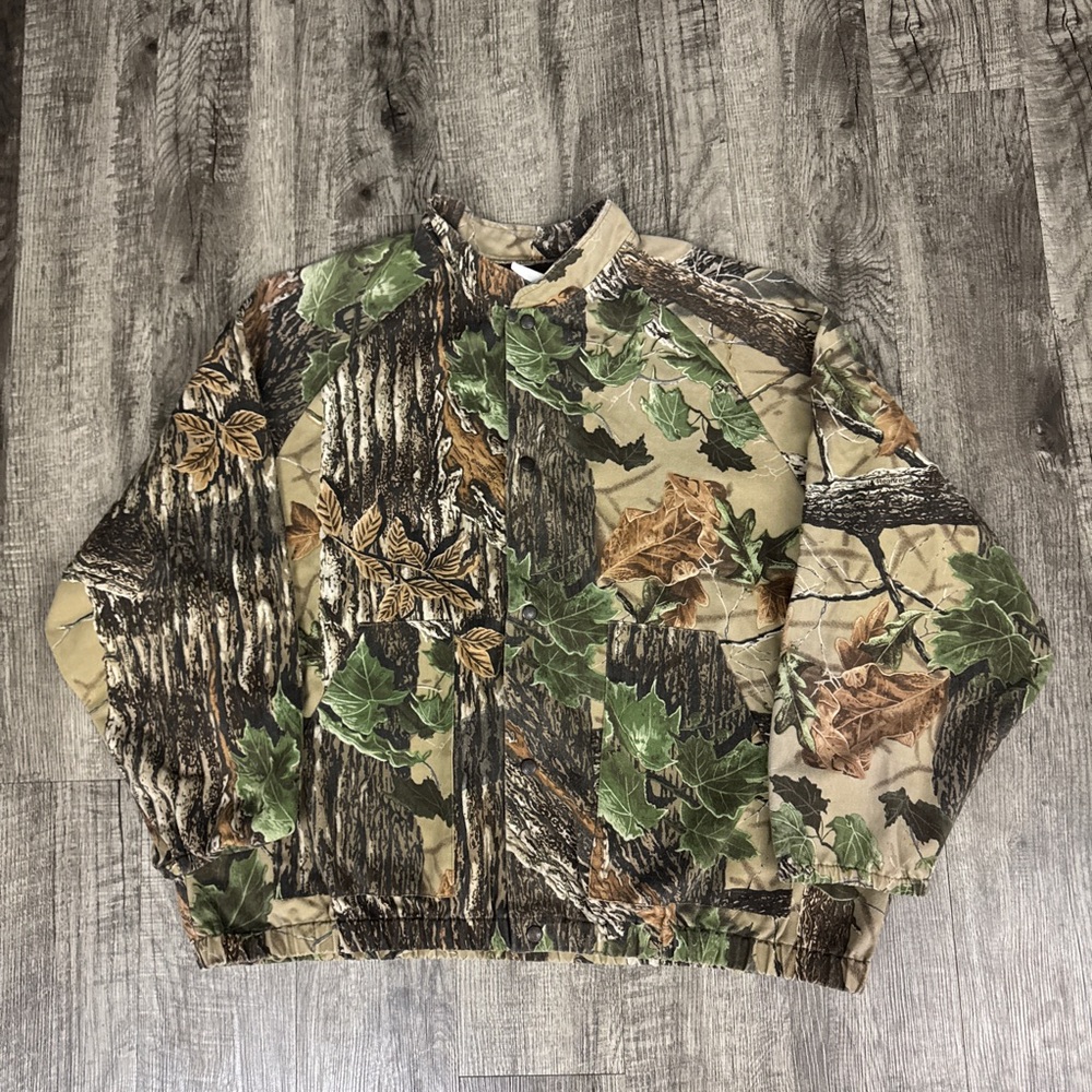 Vintage 90s Liberty Realtree Camo Unlined Snap Button Hunting Bomber‎ Jacket